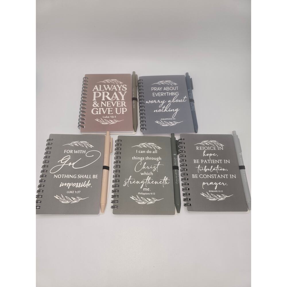 5-Pack of Inspirational Religious Notebooks & Matching Pen w/Scriptures